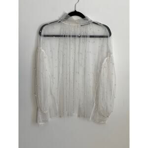 INA sheer white mesh decorated faux pearls size medium